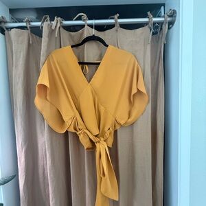 Current Air Anthropologie Gold Wrap Blouse with Tie Waist